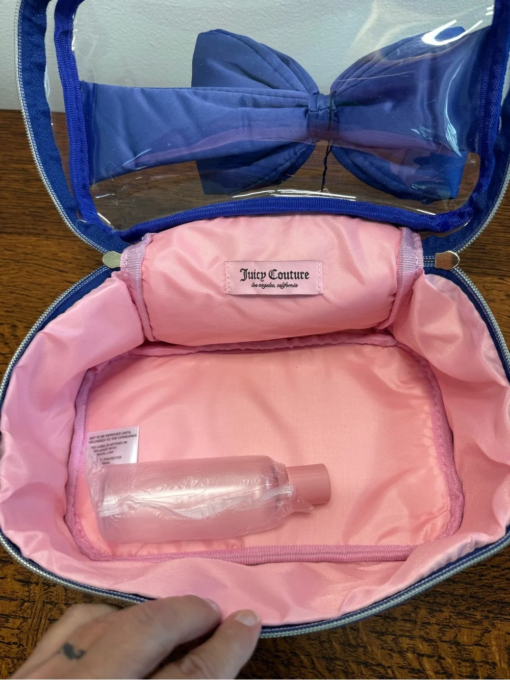 NWT Juicy Couture Royal Blue Velvet Bow Cosmetic Case with Beauty Items